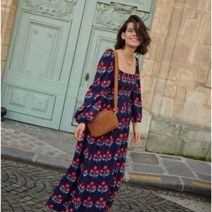 Boden Connie Floral Long Sleeve Smocked Maxi Dress - Size 2R